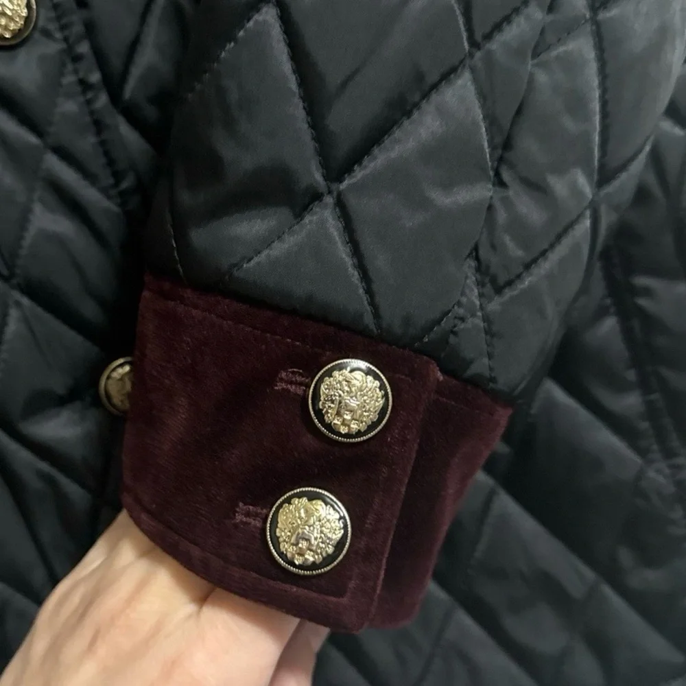 Vince Camuto Jacket Womens Medium Black Quilted Velvet Trim Button Front - Picture 4 of 7